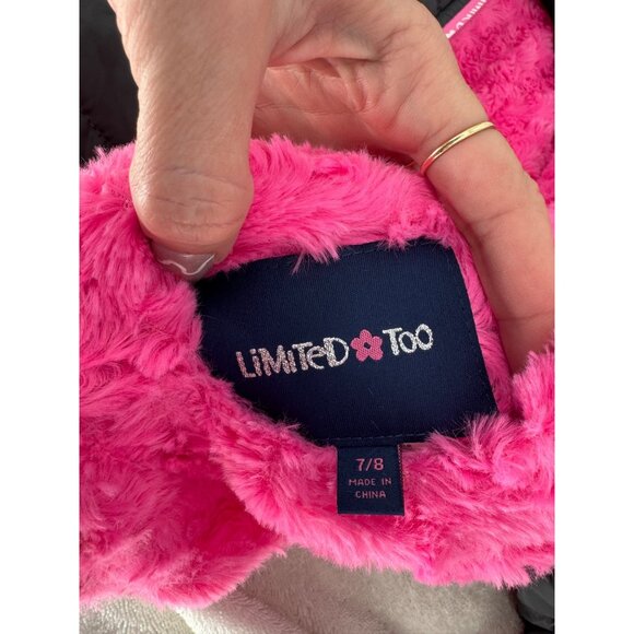 Limited too Girls Reversible Puffer Jacket With Hood & Pink Fuzzy Lining Size8 - Picture 6 of 8